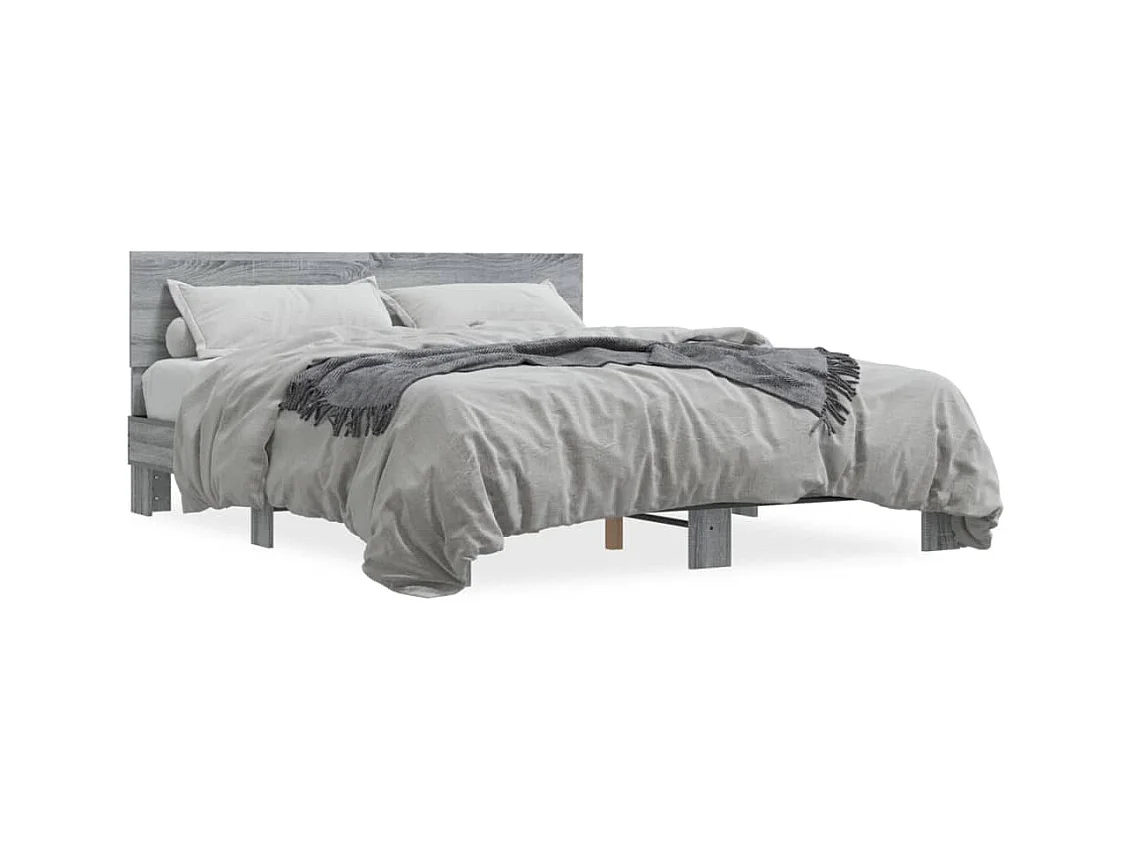 Cama 150x200 cm - madera ingeniería metal gris Sonoma ES135887