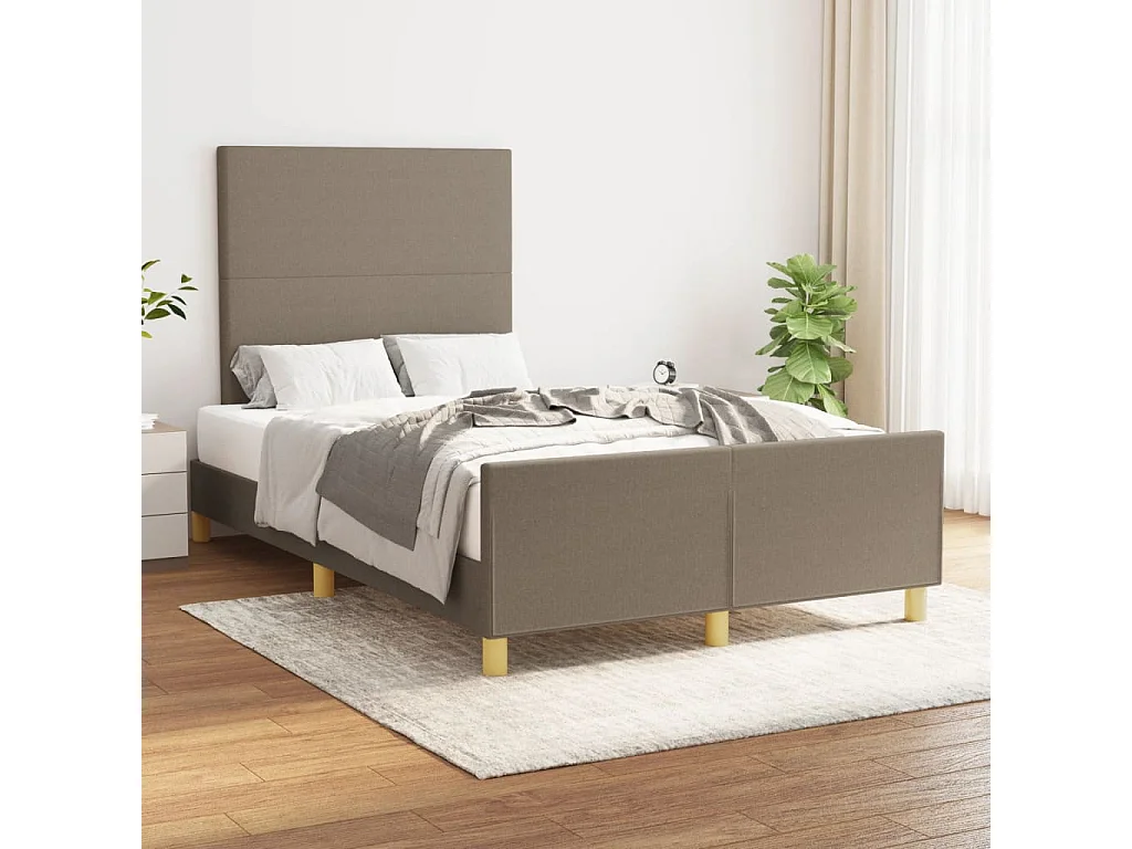 Lit double + tête de lit taupe 120x190 cm tissu FR85943