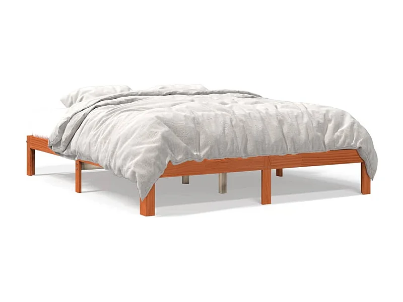 Cama 180x200 cm madeira pinho maciço castanho cera PT474074