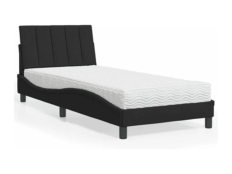 Lit adulte + matelas noir 90x190 cm velours FR73888