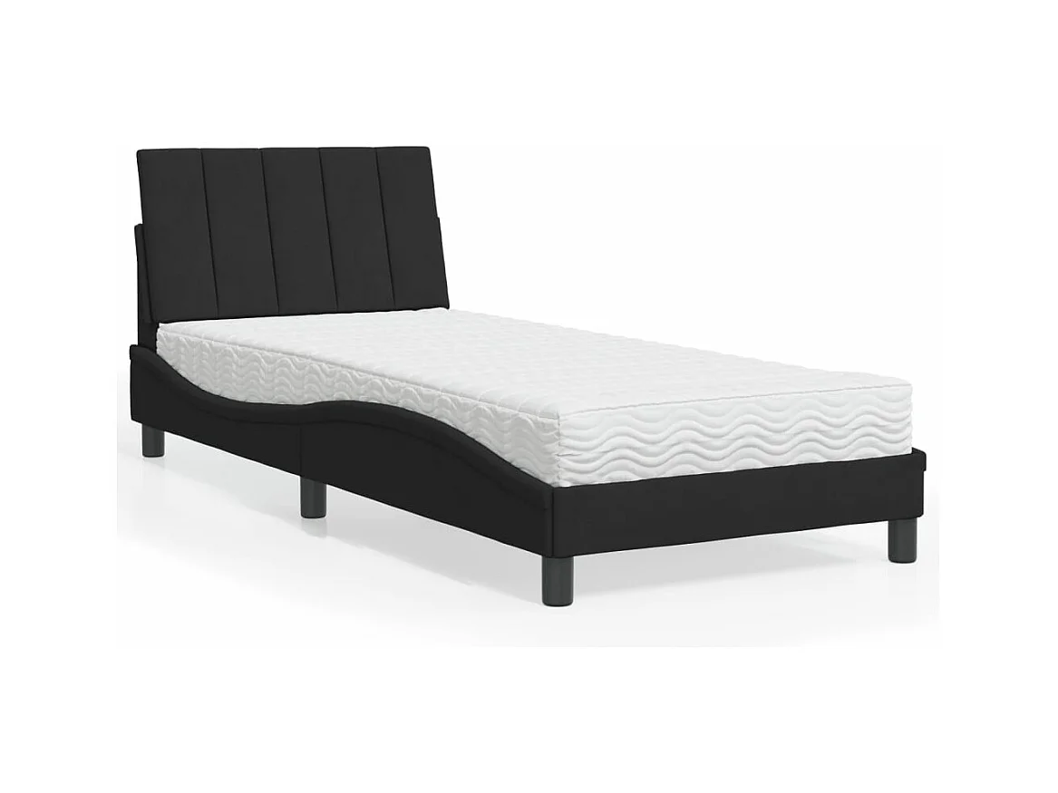 Lit adulte + matelas noir 90x190 cm velours FR73888