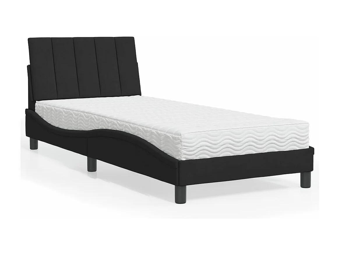 Lit adulte + matelas noir 90x190 cm velours FR73888