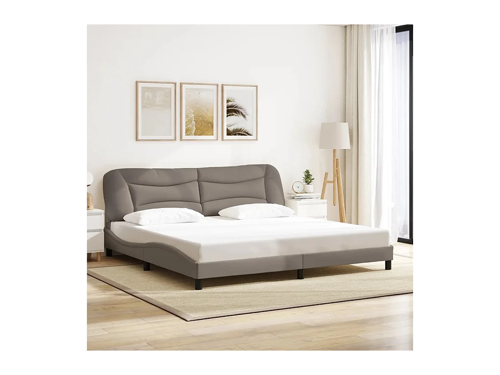 Lit double + tête de lit Taupe 200x200 cm Tissu FR39143