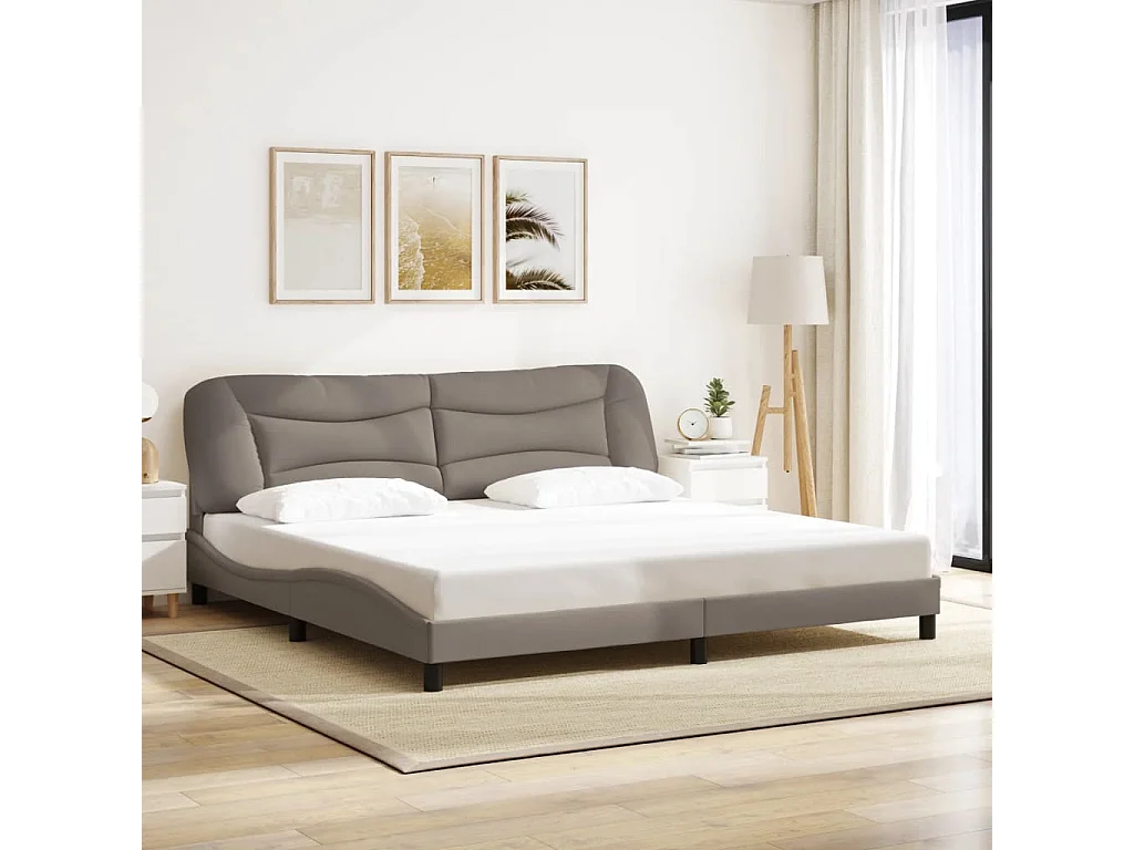Bedframe met hoofdbord stof taupe 200x200 cm BE289713
