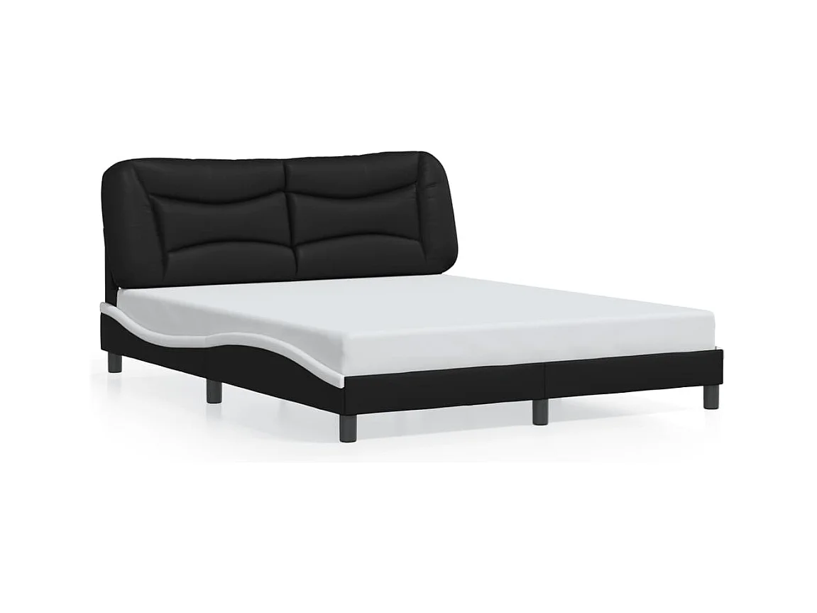 Lit double et tête de lit noir et blanc 160x200 cm similicuir FR89976