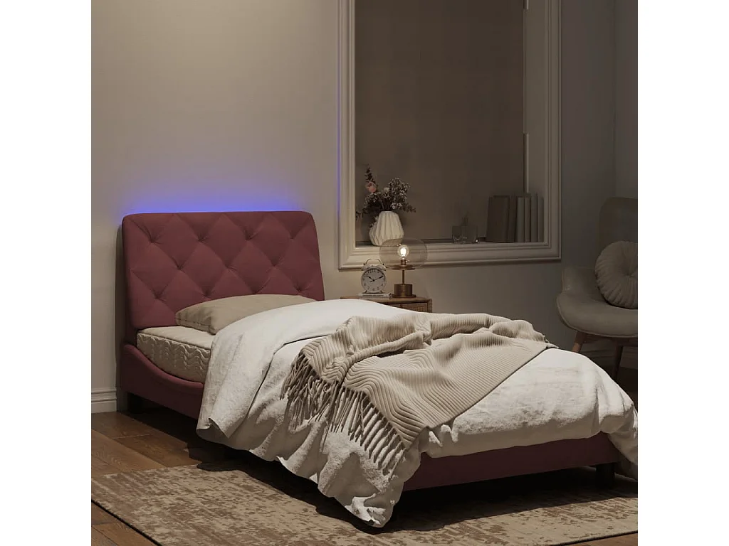 Lit simple avec lumières LED rose 90x190 cm velours FR99535