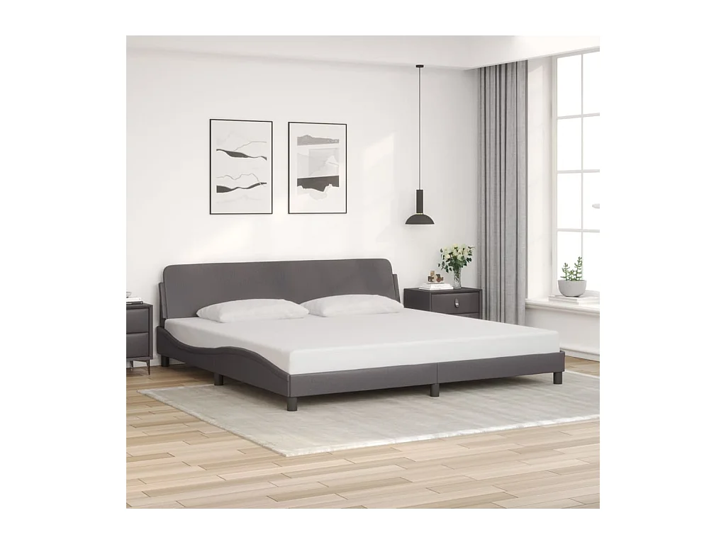 Lit double + tête de lit Gris 200x200 cm Similicuir FR94000
