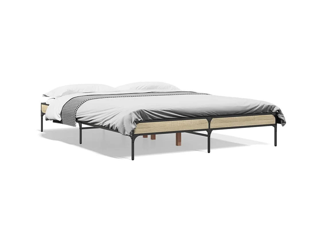 Lit double chêne sonoma 160x200 cm bois d'ingénierie et métal FR80906