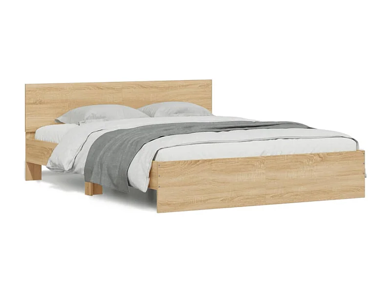 Lit double + tête de lit et LED chêne sonoma 150x200 cm FR32349