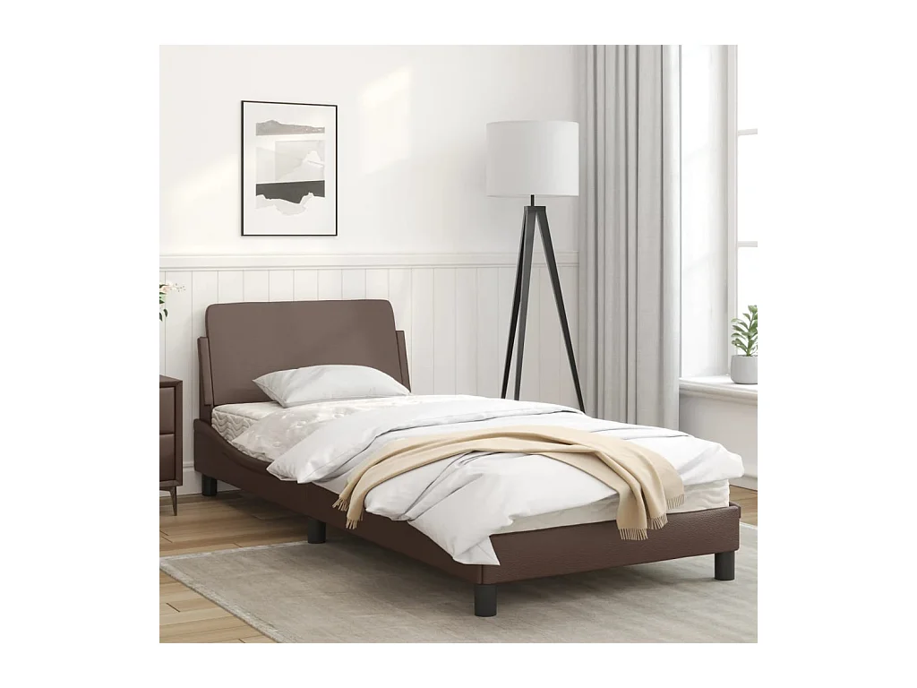 Lit simple + tête de lit Marron 90x190 cm Similicuir FR71693