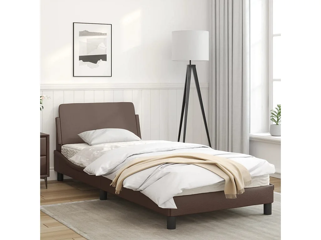Lit simple + tête de lit Marron 90x190 cm Similicuir FR71693