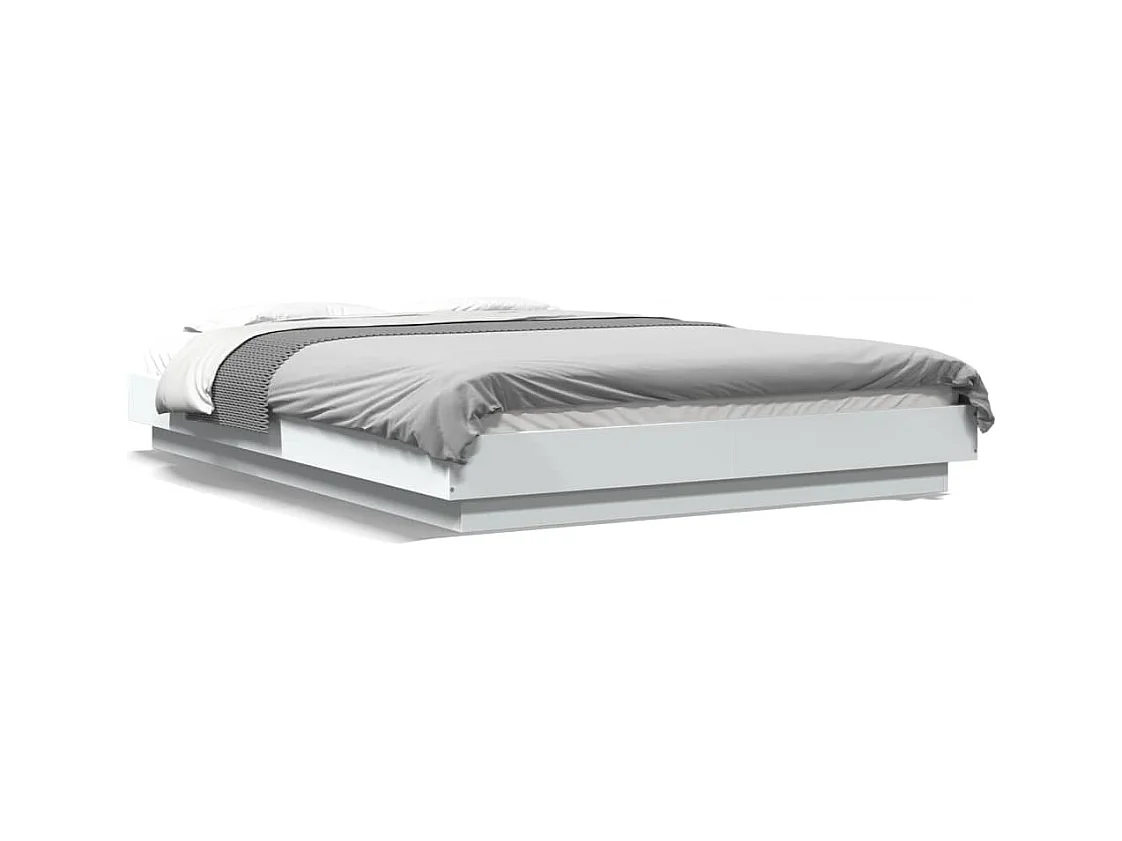Lit double blanc 135x190 cm bois d'ingénierie FR56017