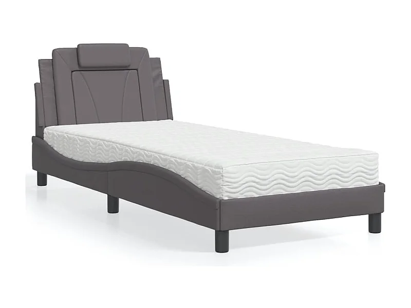 Cama 90x200 cm con colchón cuero sintético gris ES211881