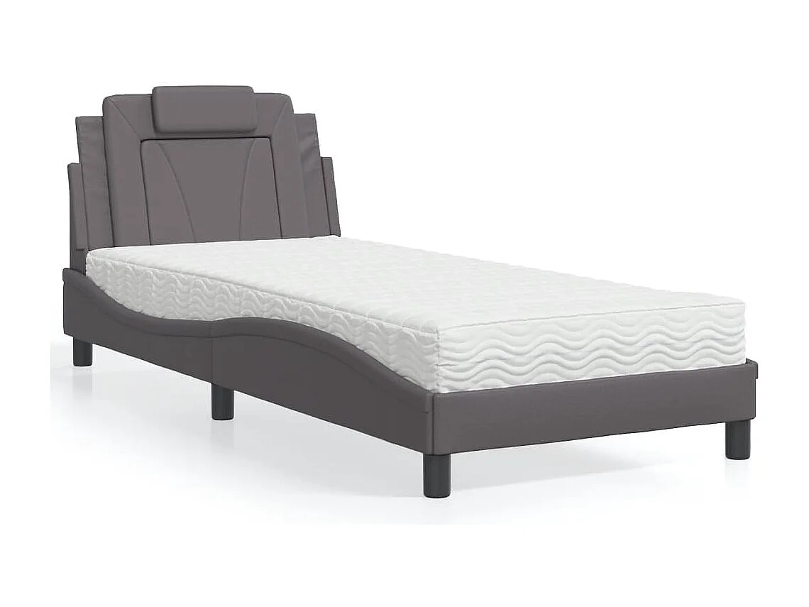 Cama 90x200 cm con colchón cuero sintético gris ES211881