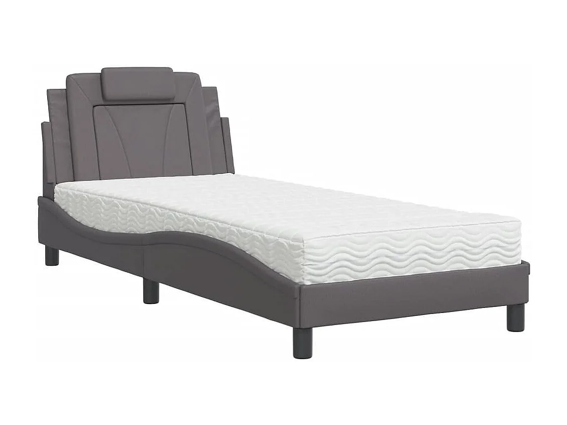 Cama 90x200 cm con colchón cuero sintético gris ES211881