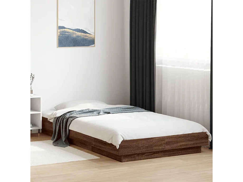 Cama c/ luzes LED derivados madeira carvalho castanho PT339986