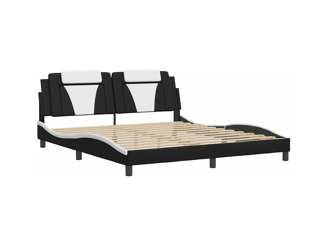 Lit double avec lumières LED noir blanc 180x200 cm similicuir FR73443