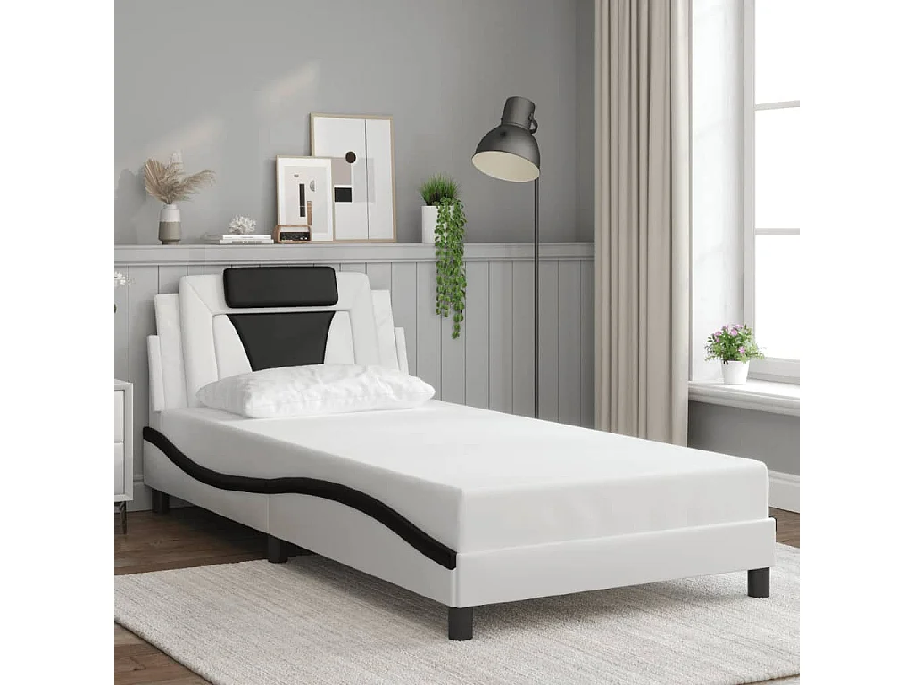 Lit simple avec lumières LED blanc noir 100x200 cm similicuir FR65382