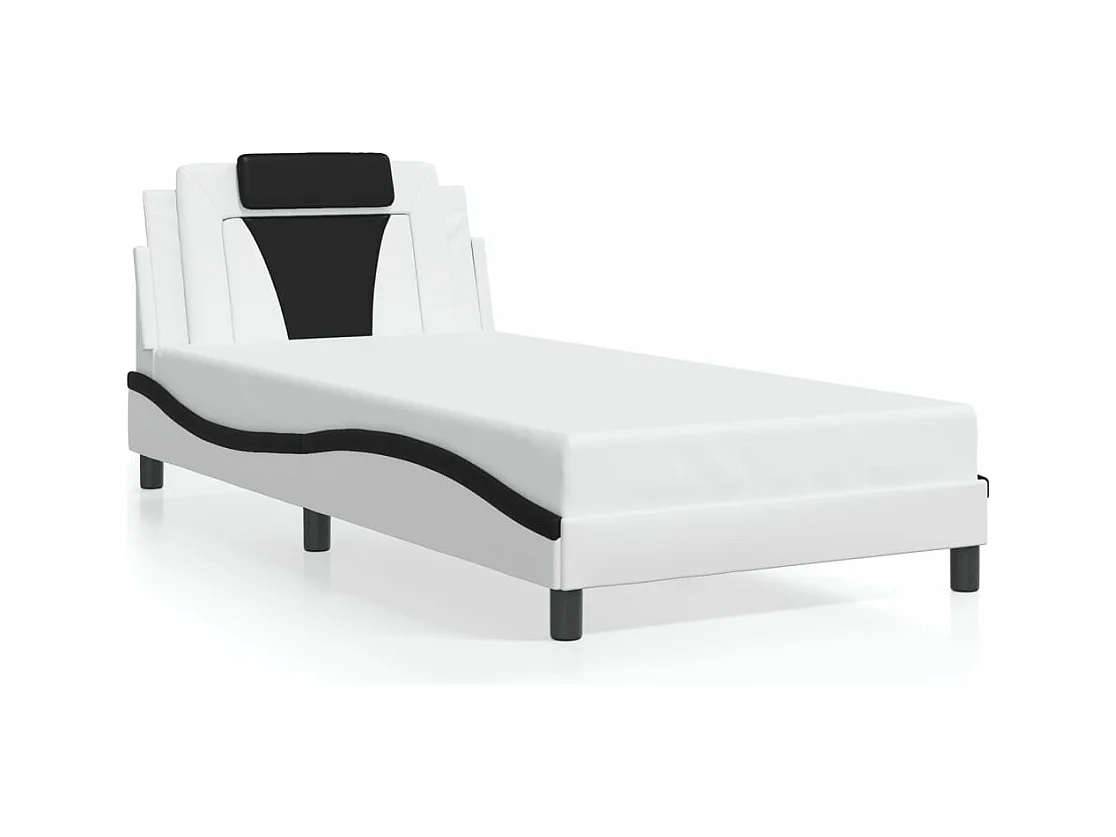 Lit simple avec lumières LED blanc noir 100x200 cm similicuir FR65382