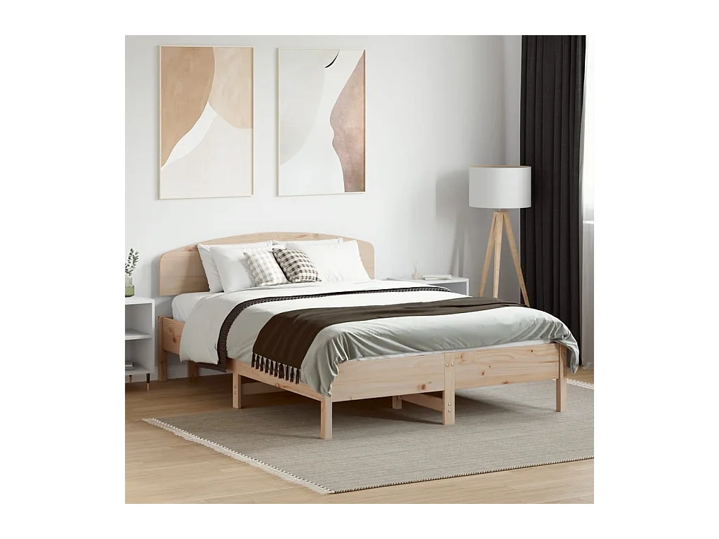 Lit double + tête de lit 140x190 cm bois de pin massif FR16192