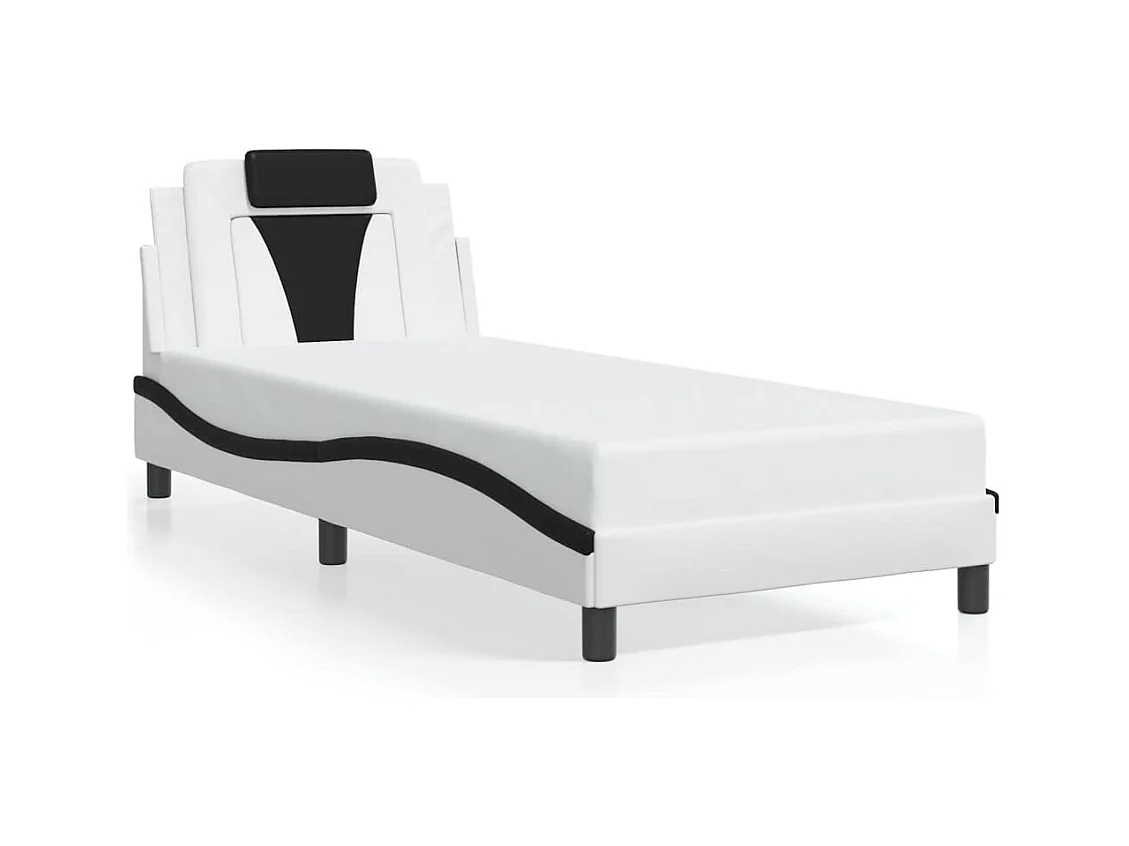 Lit simple avec lumières LED blanc noir 90x190 cm similicuir FR76773
