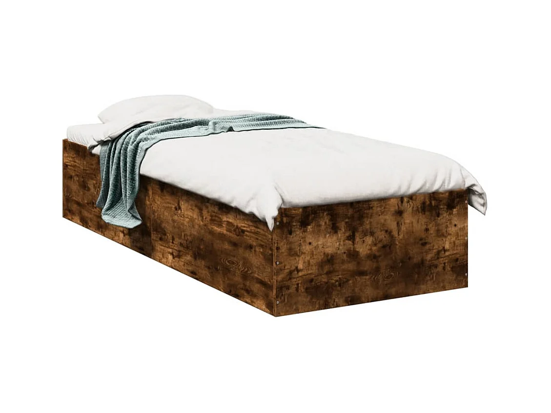 Lit simple chêne fumé 90x200 cm bois d'ingénierie FR12771