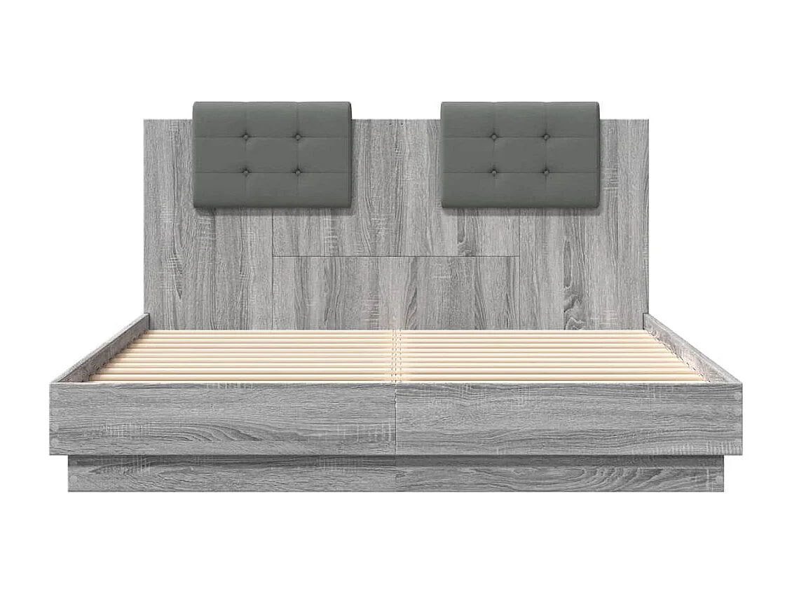 Cama c/ cabeceira derivados madeira cinza sonoma PT295642