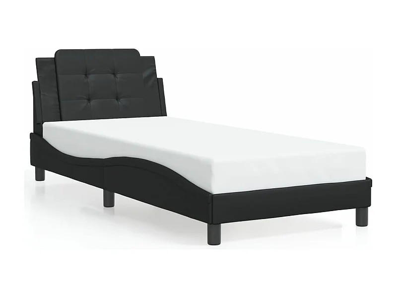 Cama individual- 100x200cm con cabecero cuero sintético negro ES528098