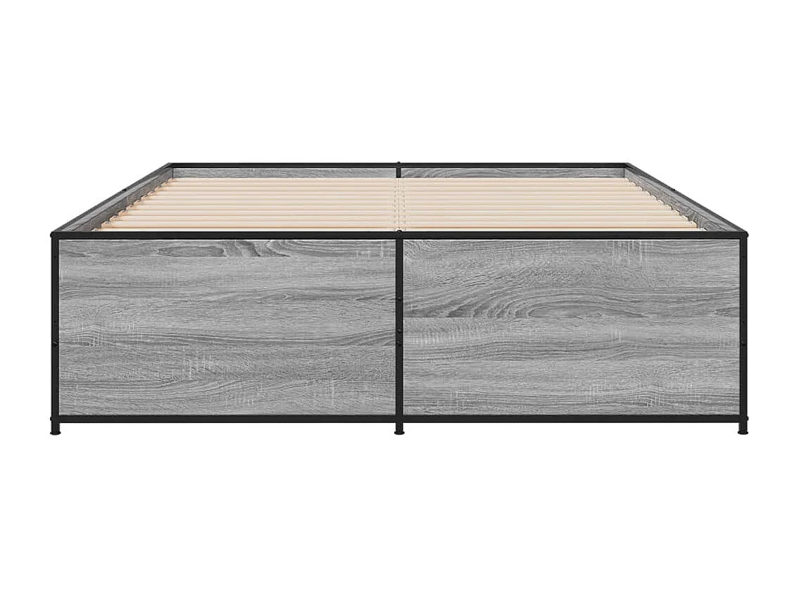 Bedframe bewerkt hout metaal grijs sonoma eiken 135x190 cm BE683193