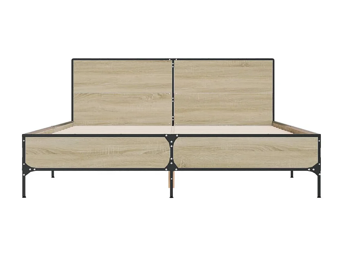 Cama 150x200 cm - madera ingeniería metal roble Sonoma ES399084