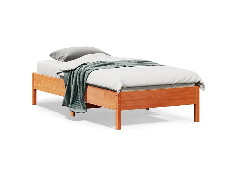 Lit simple cire marron 90x190 cm bois de pin massif FR42776