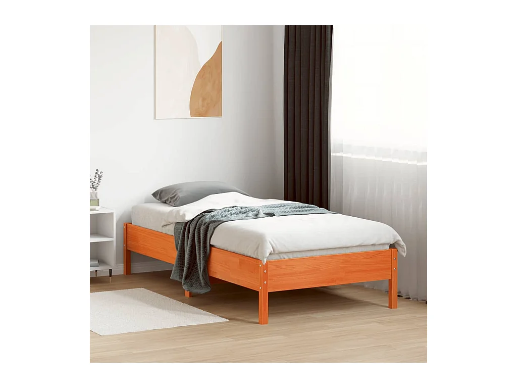 Lit simple cire marron 90x190 cm bois de pin massif FR42776