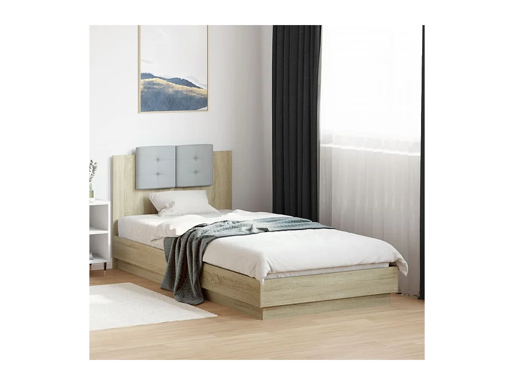 Cama 100x200 cm con cabecero madera de ingeniería roble Sonoma ES708621
