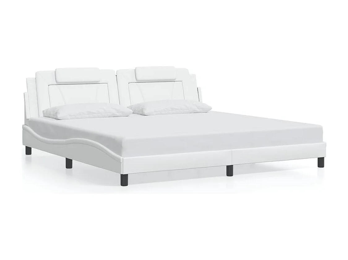 Cama c/ cabeceira couro artificial 200x200 cm branco PT628923