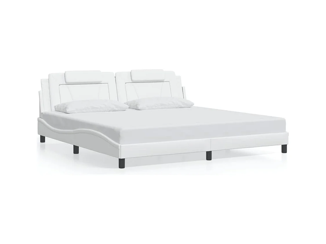 Lit double + tête de lit Blanc 200x200 cm Similicuir FR44584