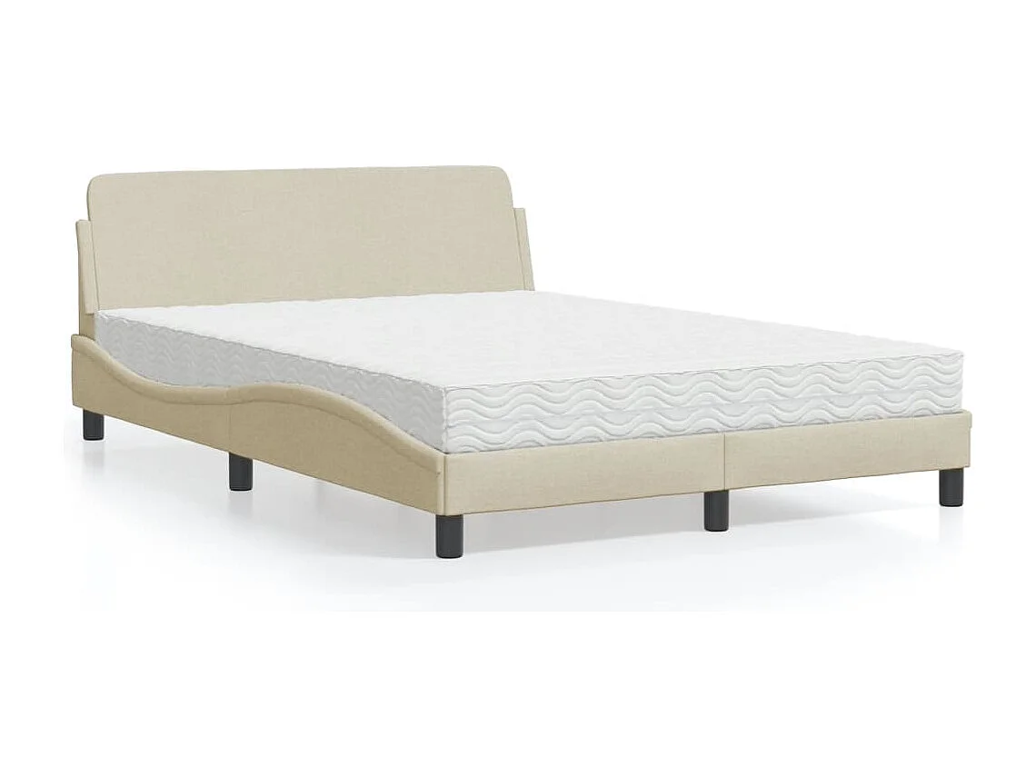 Lit adulte + matelas crème 140x190 cm tissu FR47565