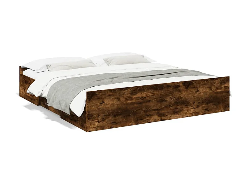 Bedframe met lades bewerkt hout gerookt eikenkleurig 200x200 cm BE180666