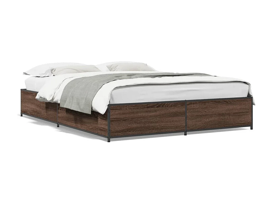 Lit double chêne marron 135x190 cm bois d'ingénierie et métal FR41594