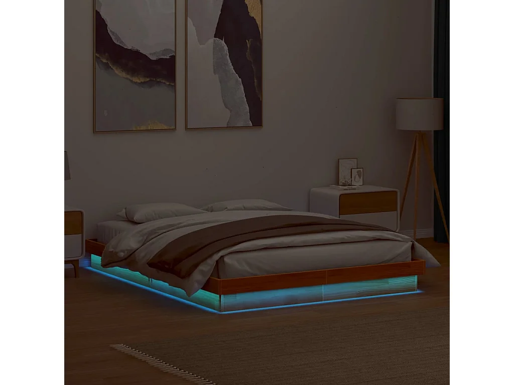 Bedframe met LED massief grenenhout wasbruin 160x200 cm BE595988