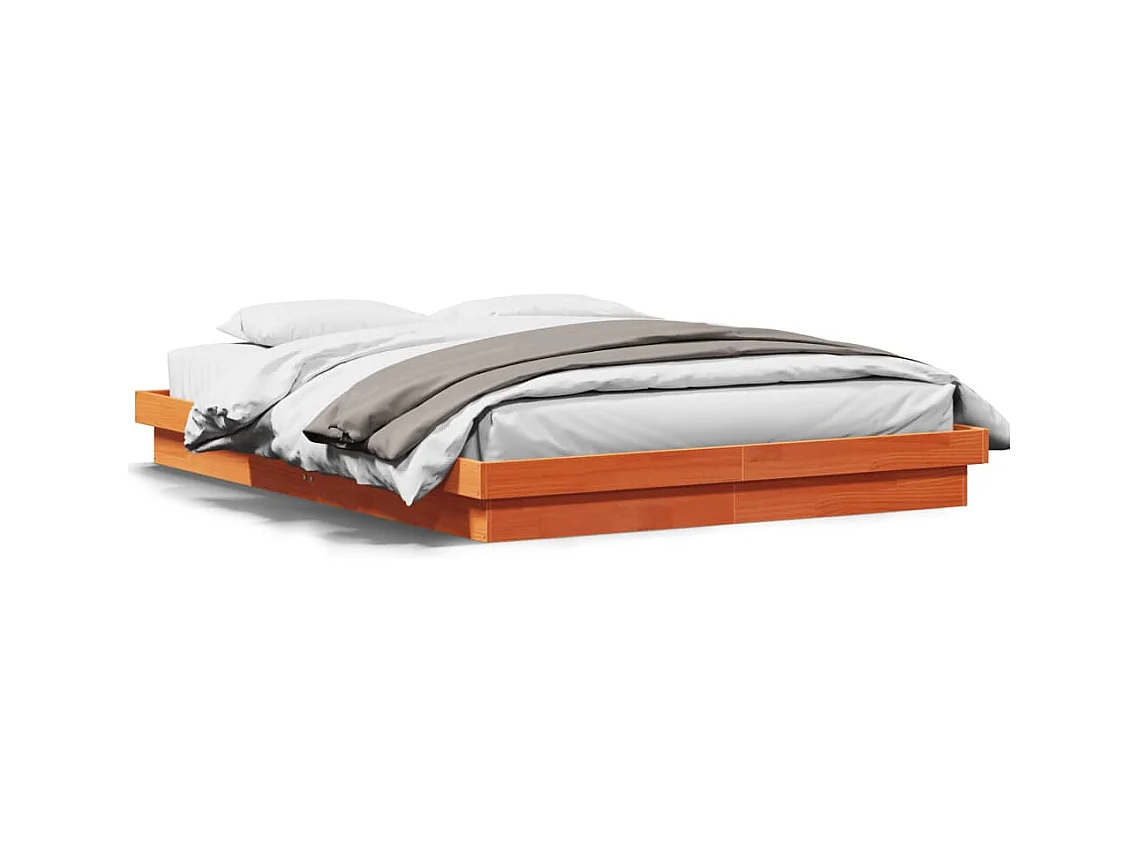 Lit double à LED cire marron 160x200 cm bois de pin massif FR12615