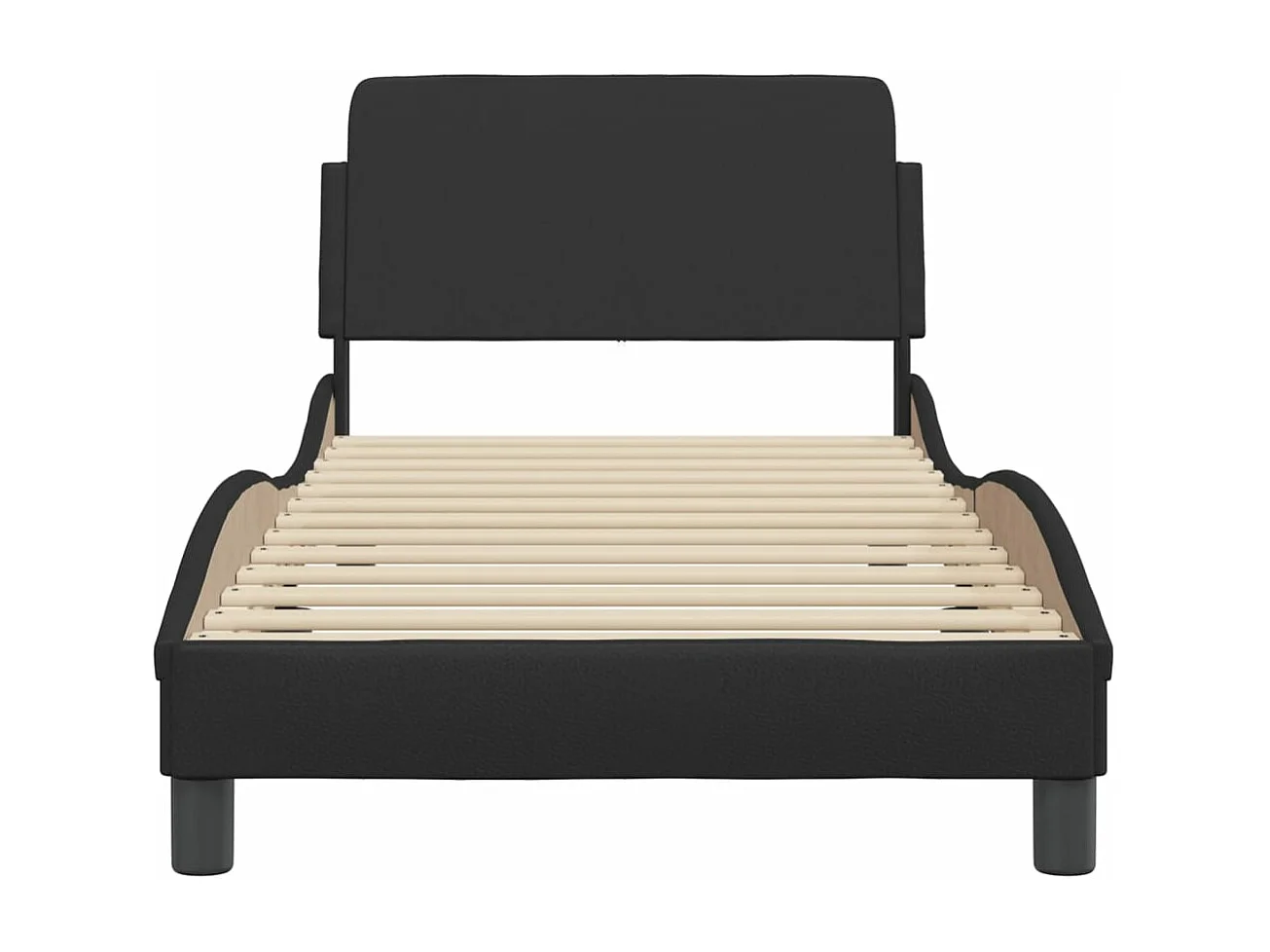 Cama c/ cabeceira 90x190 cm couro artificial preto PT935368