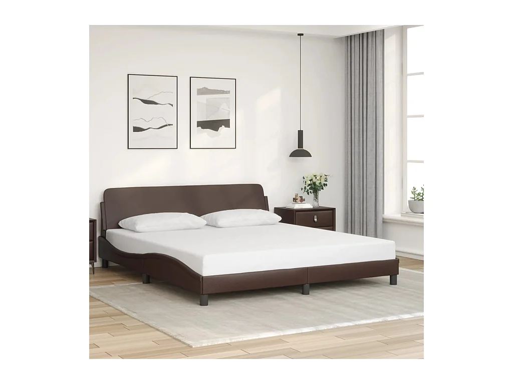 Lit double + tête de lit Marron 180x200 cm Similicuir FR48081