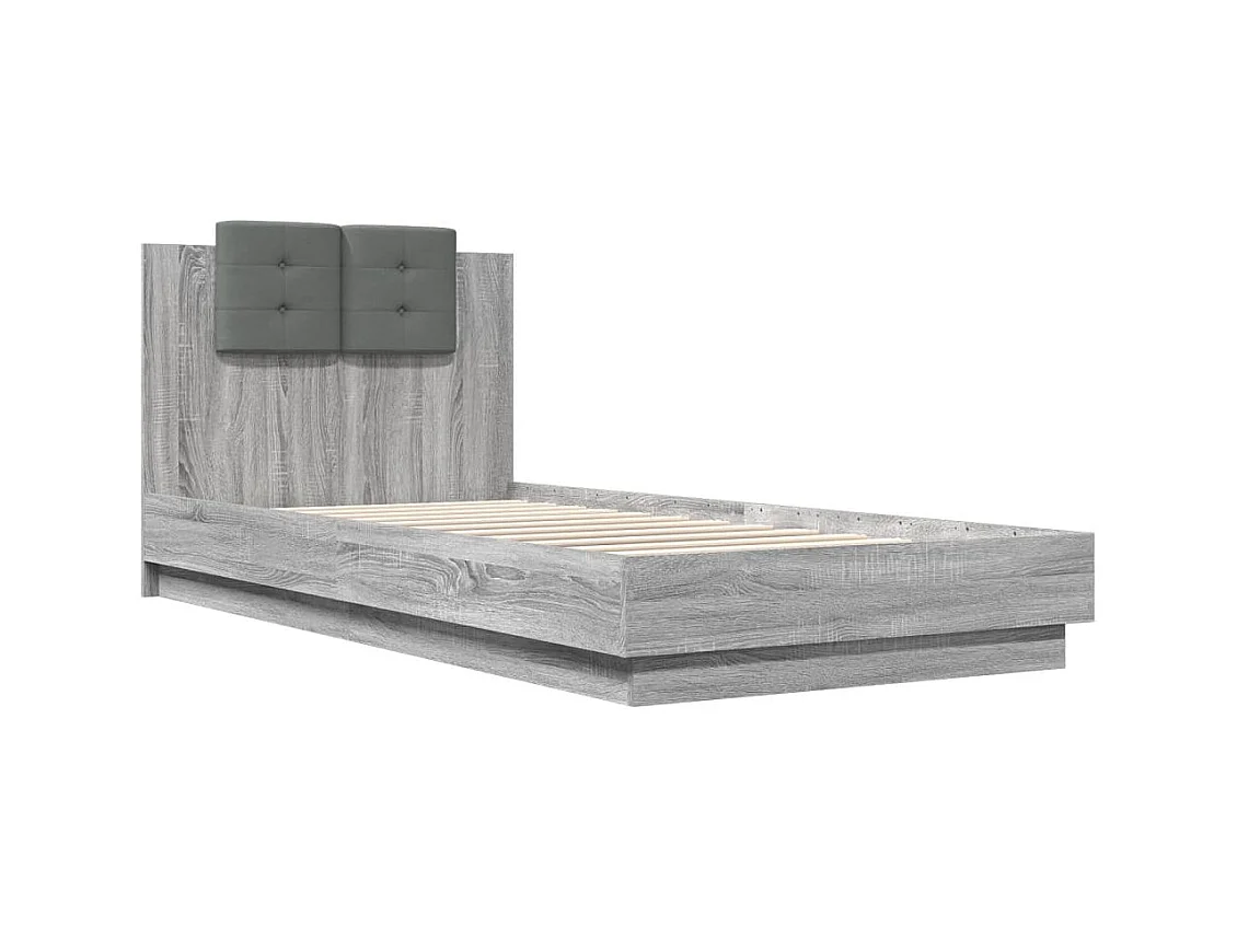 Lit simple tête de lit et lumières LED sonoma gris 100x200 cm FR65025