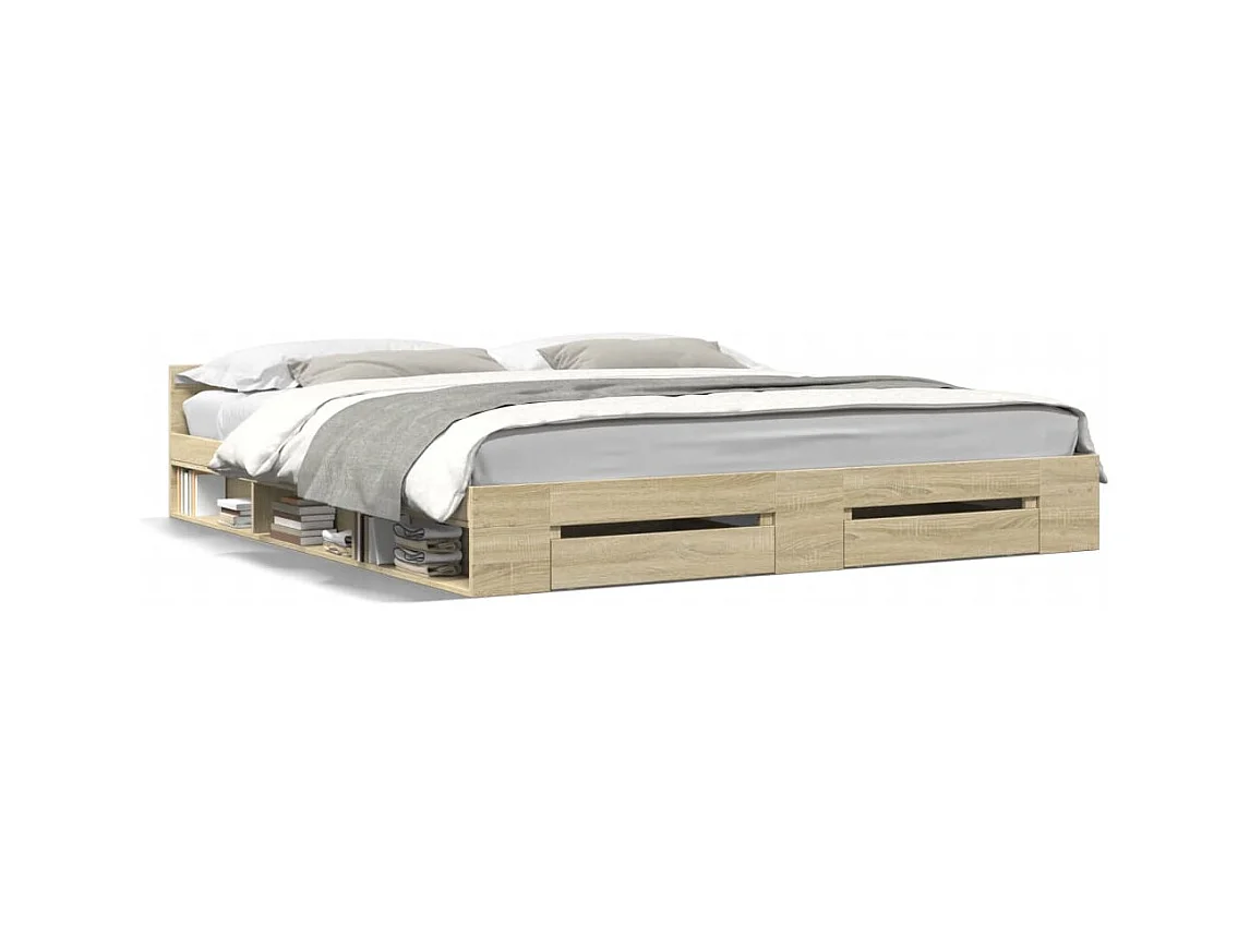 Bedframe met lades bewerkt hout sonoma eikenkleurig 200x200 cm BE619716