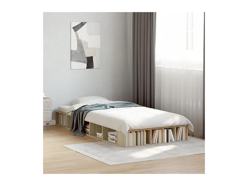 Lit simple chêne sonoma 90x200 cm bois d'ingénierie FR32248
