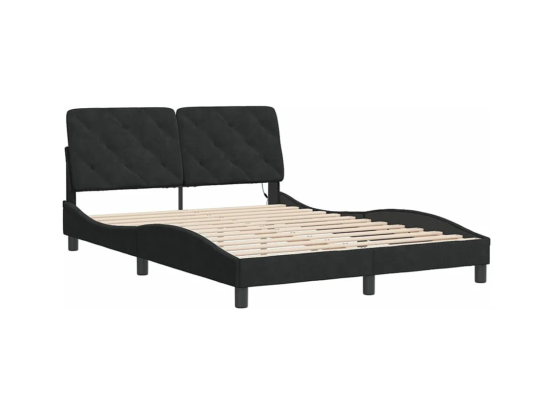 Lit double avec lumières LED noir 140x200 cm velours FR47979