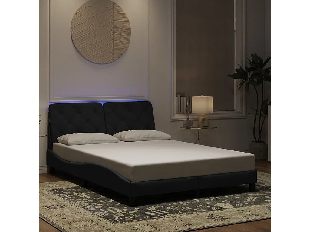 Lit double avec lumières LED noir 140x200 cm velours FR47979