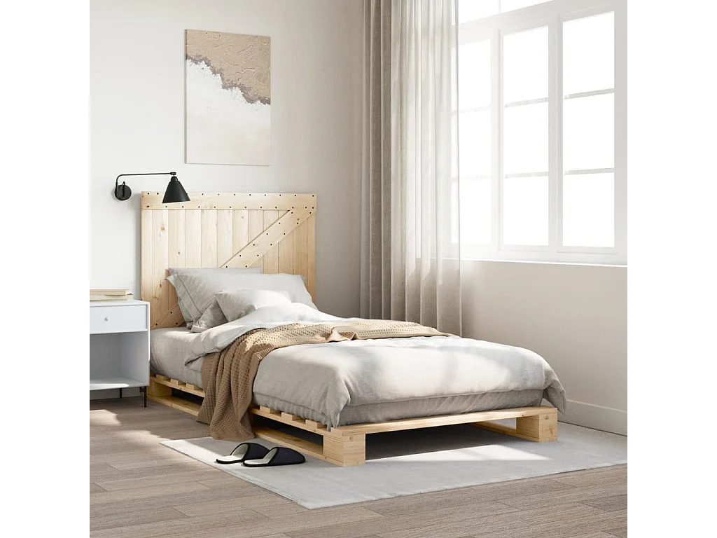 Cama individual- 100x200 cm con cabecero madera maciza pino ES475869