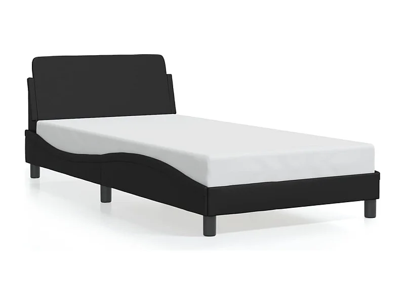 Cama c/ cabeceira 100x200 cm couro artificial preto PT619292