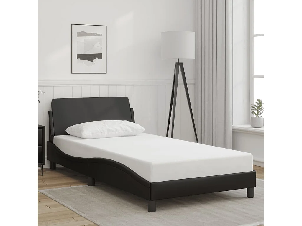 Lit simple + tête de lit Noir 100x200 cm Similicuir FR44348